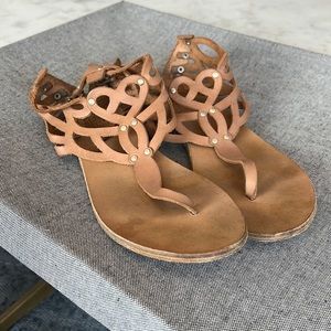 Ancient Greek Sandals Tan Cutout Leather Thong Sandals